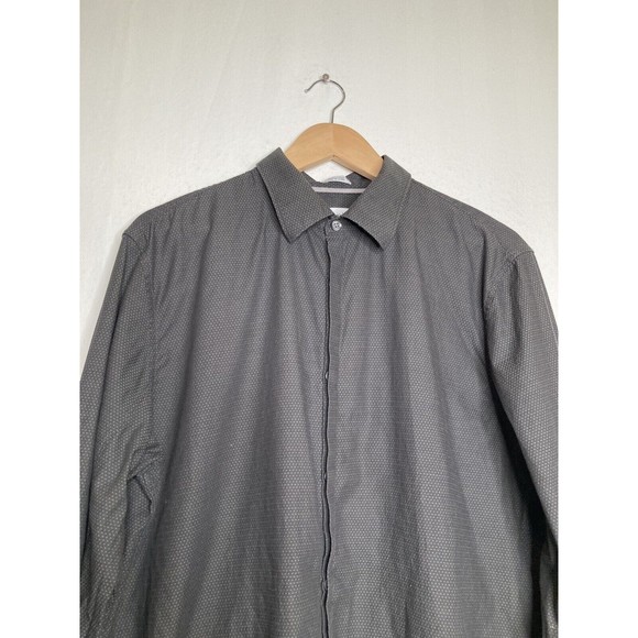 Calvin Klein Button Up Shirt Mens Size L Long Sleeve Gray Polka Dot Black Shirt - Picture 5 of 10
